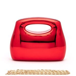 Red Holographic Top Handle Clutch Bag